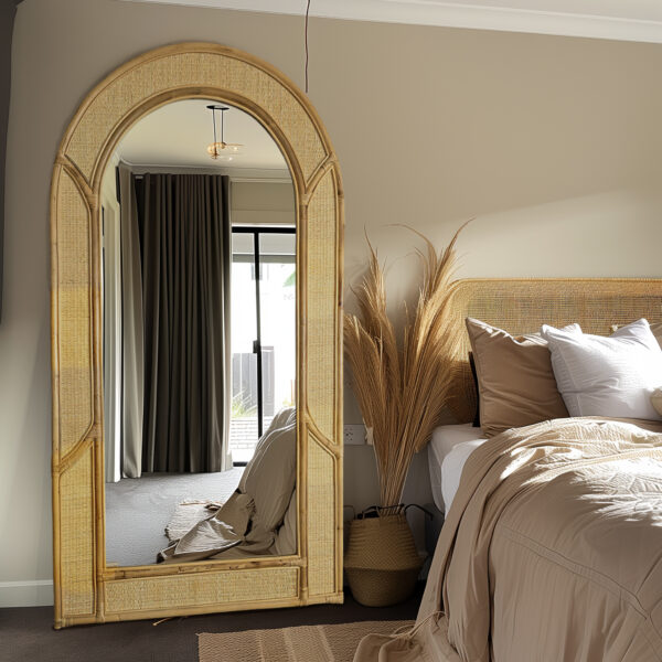 Artemis - Large Wide Arched Rattan Framed full Length Floor Mirror -180cm x 100cm. Sold by Mirror Geelong @ClearanceBuzz