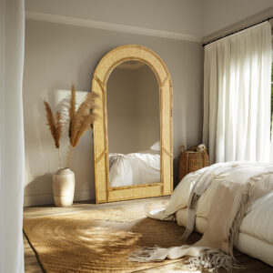 Artemis - Large Wide Arched Rattan Framed full Length Floor Mirror -180cm x 100cm. Sold by Mirror Geelong @ClearanceBuzz