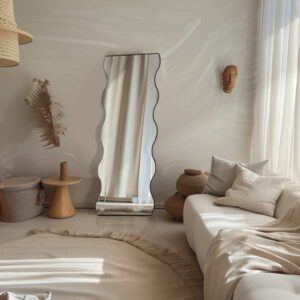 Marilyn - A Wavy Shaped Slim Black Frame Full Length Floor Mirror, 180cm x 60cm sold by Mirror Geelong @ClearnceBuzz