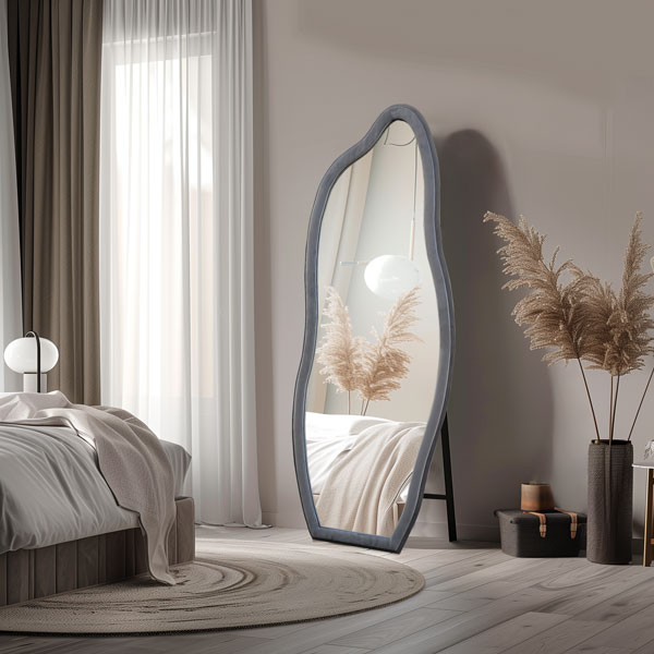 Venus -Grey - Wavy art Full Length Floor Mirror with Flannel Wrapped Wooden Frame, 180cm x 70cm sold by Mirror Geelong @Clearancebuzz