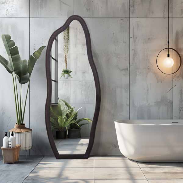 Venus -Dark Brown - Wavy art Full Length Floor Mirror with Flannel Wrapped Wooden Frame, 180cm x 70cm, sold by Mirror Geelong @Clearancebuzz