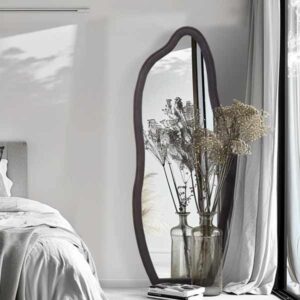 Venus -Dark Brown - Wavy art Full Length Floor Mirror with Flannel Wrapped Wooden Frame, 180cm x 70cm