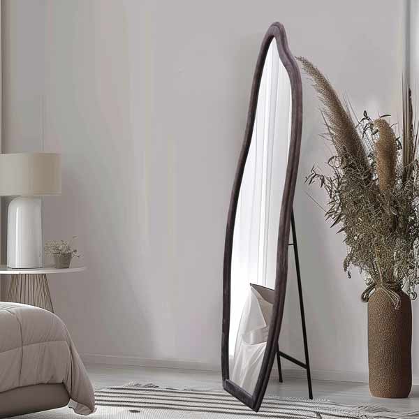 Venus -Dark Brown - Wavy art Full Length Floor Mirror with Flannel Wrapped Wooden Frame, 180cm x 70cm, sold by Mirror Geelong @Clearancebuzz