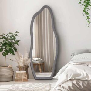 Venus -Grey - Wavy art Full Length Floor Mirror with Flannel Wrapped Wooden Frame, 180cm x 70cm sold by Mirror Geelong @Clearancebuzz