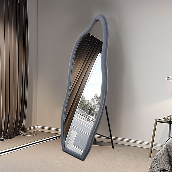 Venus -Grey - Wavy art Full Length Floor Mirror with Flannel Wrapped Wooden Frame, 180cm x 70cm sold by Mirror Geelong @Clearancebuzz